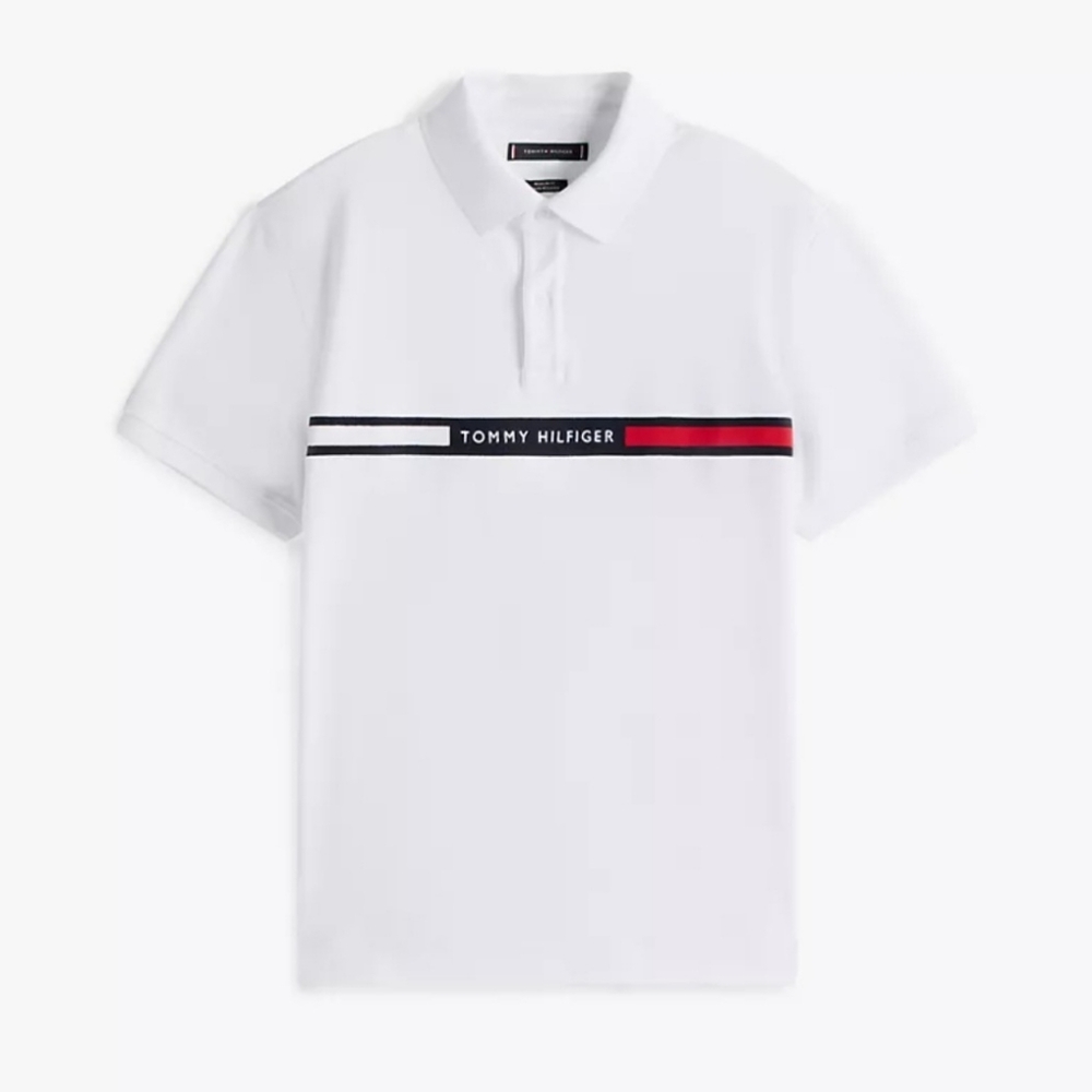 Tommy Hilfiger Men's Big & Tall Embroidered Chest Stripe Polo Shirt White 2XLT